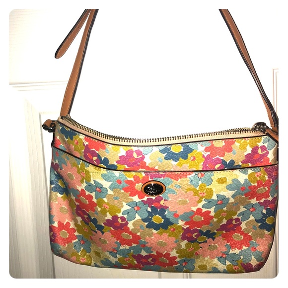 Coach  pastel multi colored  flowers crossbody - Picture 1 of 3